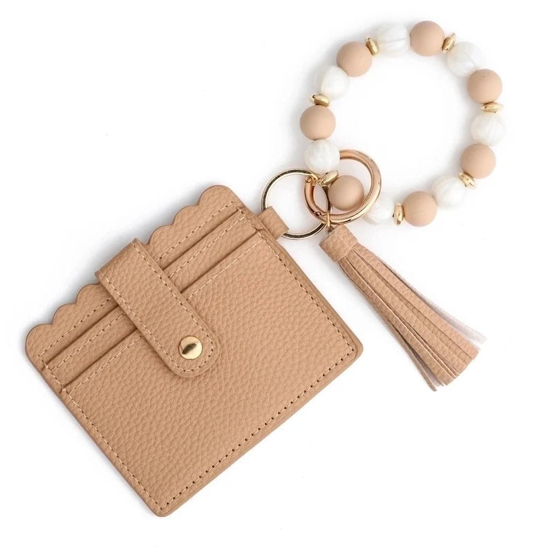 Beaded wrist Leather Open Card Holders