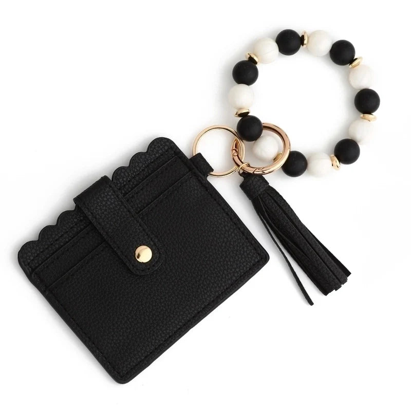 Beaded wrist Leather Open Card Holders