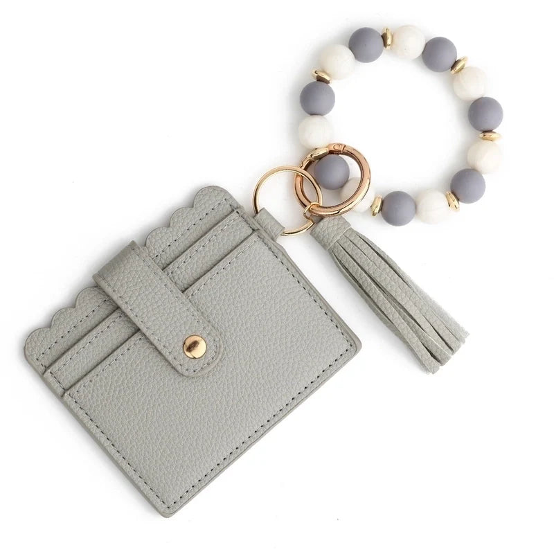 Beaded wrist Leather Open Card Holders