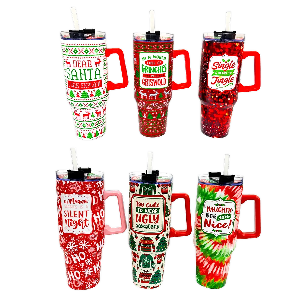 Holiday Insulated 40 oz Cup with Handle Christmas Assortment: Wholesale Price