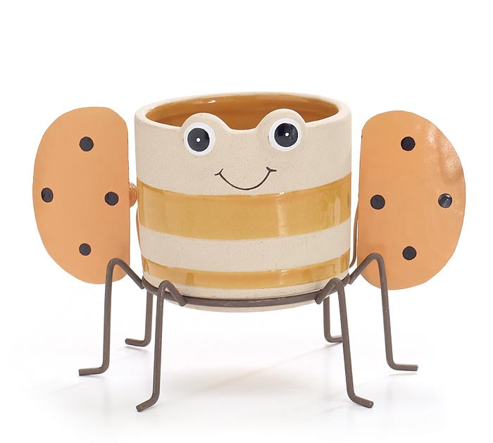 BEE ON METAL STAND PLANTER