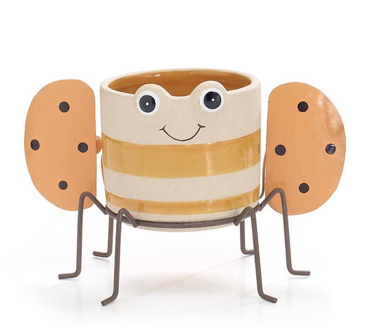 BEE ON METAL STAND PLANTER