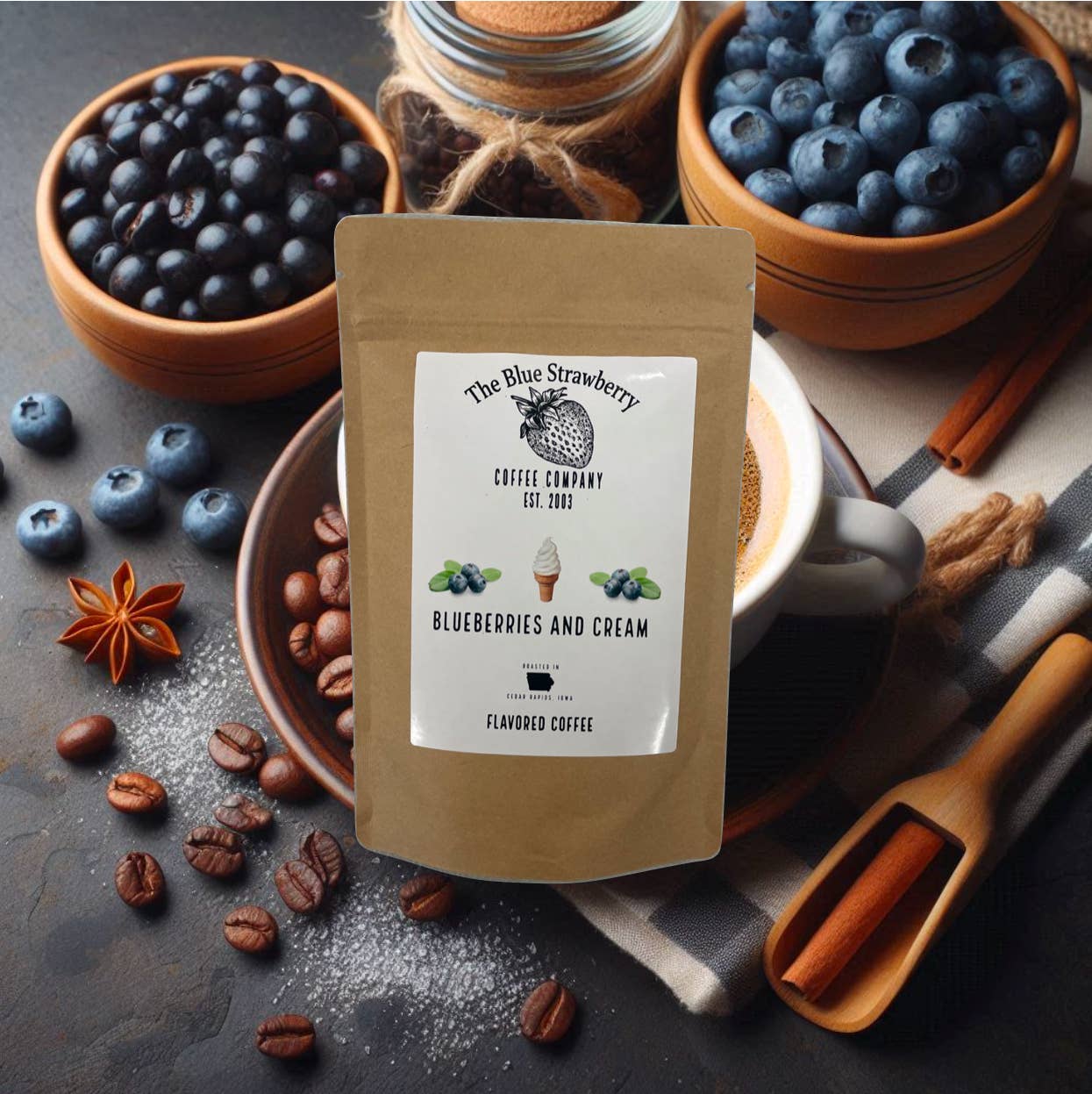 Blueberries and Cream (Flavored Coffee): 8 oz