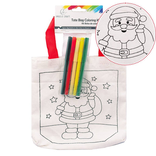 Christmas Tote Bag Coloring Kit – 8.5"x8.5", 5 Markers